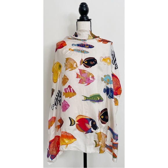 SOLD :: Vintage Echo Silk Fish Print Scarf - Picture 2 of 4